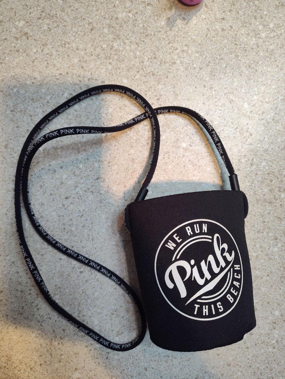 PINK Victoria's Secret Black Crossbody Bottle Holder with White Logo